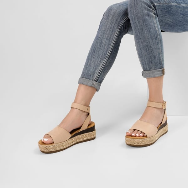 Open Toe Espadrille Wedge Sandals - NUDE SUEDE - 1
